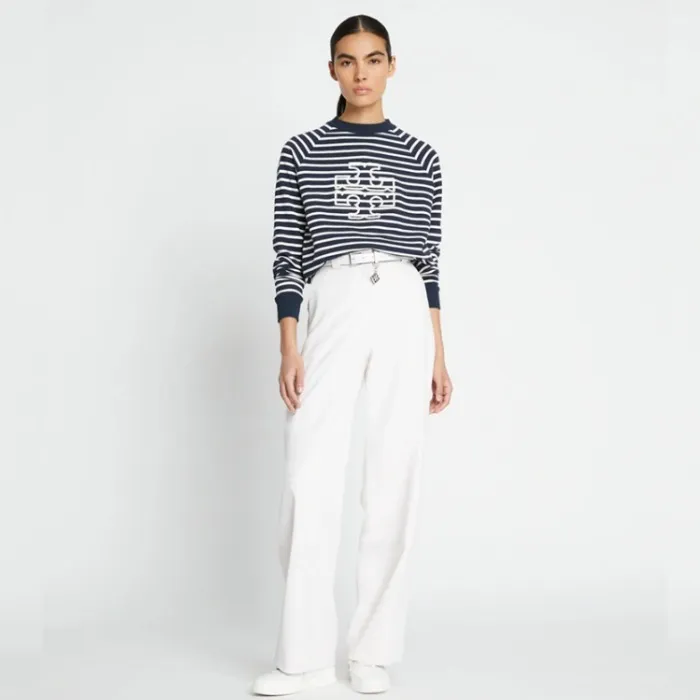 Tory Burch crew neck stripes long sleeves cotton logo shirt