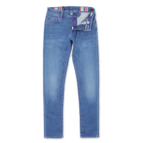 Tramarossa jeans - Leonardo Slim 21E29 Mid Blue with purple stitch details