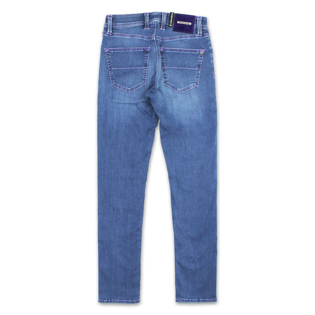 Tramarossa jeans - Leonardo Slim 21E29 Mid Blue with purple stitch details