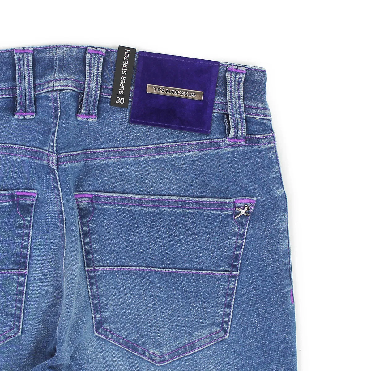 Tramarossa jeans - Leonardo Slim 21E29 Mid Blue with purple stitch details