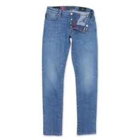 Tramarossa Leonardo Slim 21E66 Red Stitch Jeans, Light Wash