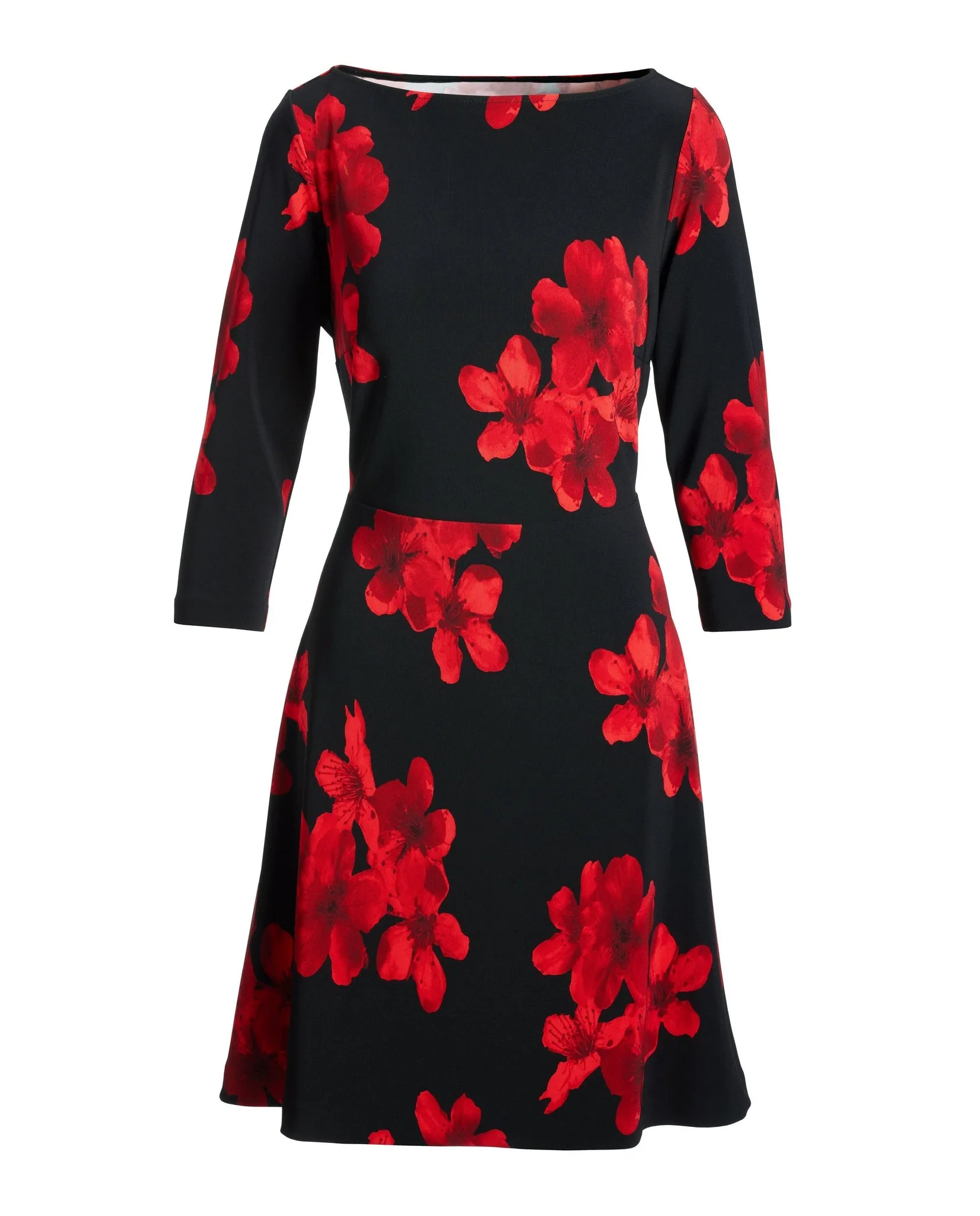 Travel Fleur de Luxe Long Sleeve Ballet Neck Fit and Flare Dress - black/red