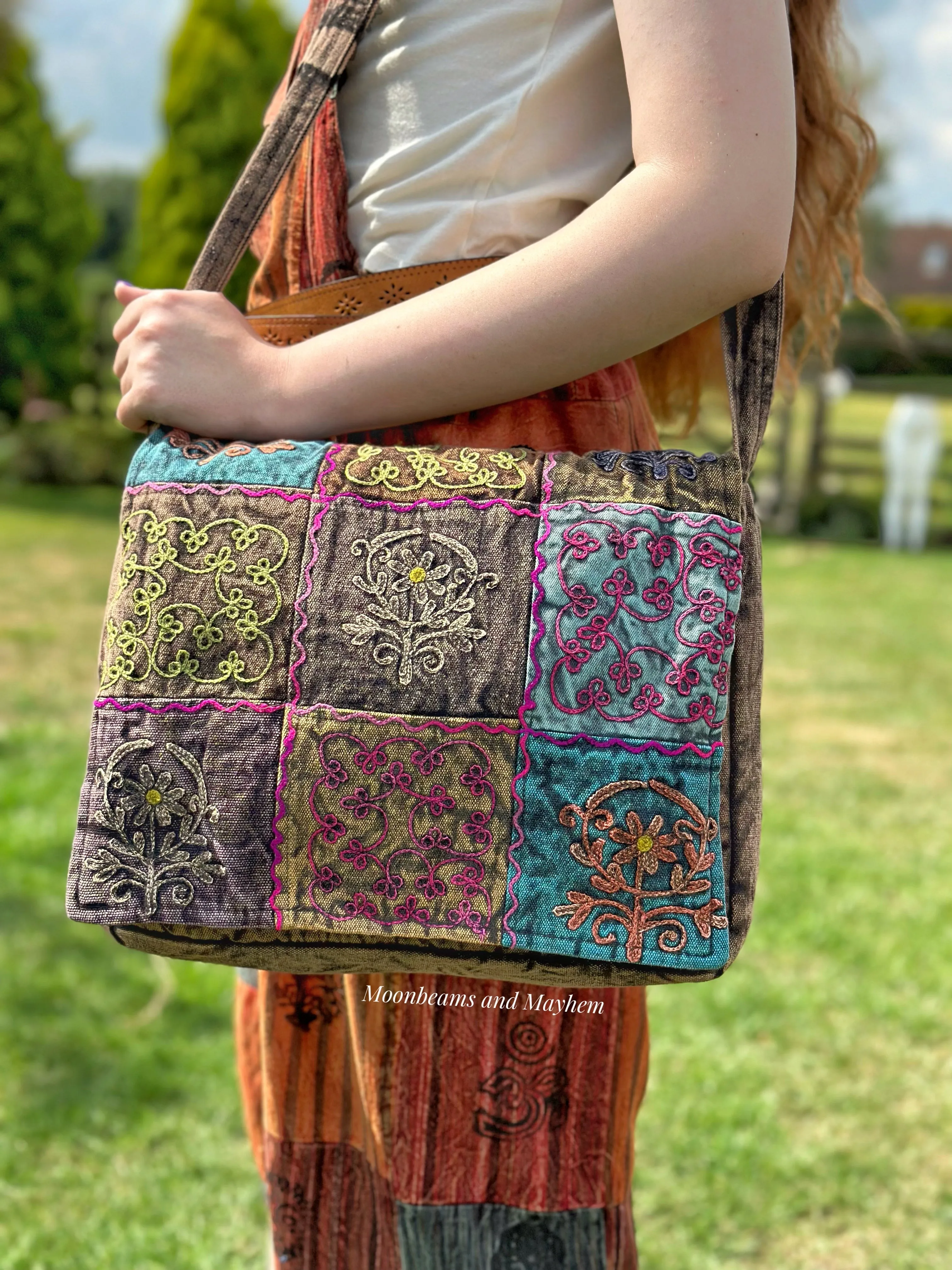 Urban Mauve Folk Art Satchel Shoulder Bag - Urban Mauve Shoulder Bag Satchel - Folk Art Print