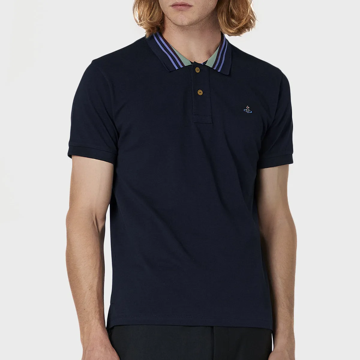 Vivienne Westwood Navy Striped Collar Polo