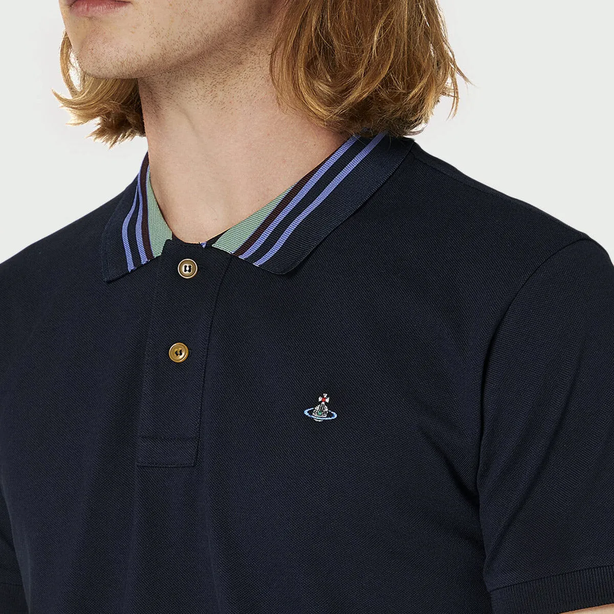 Vivienne Westwood Navy Striped Collar Polo