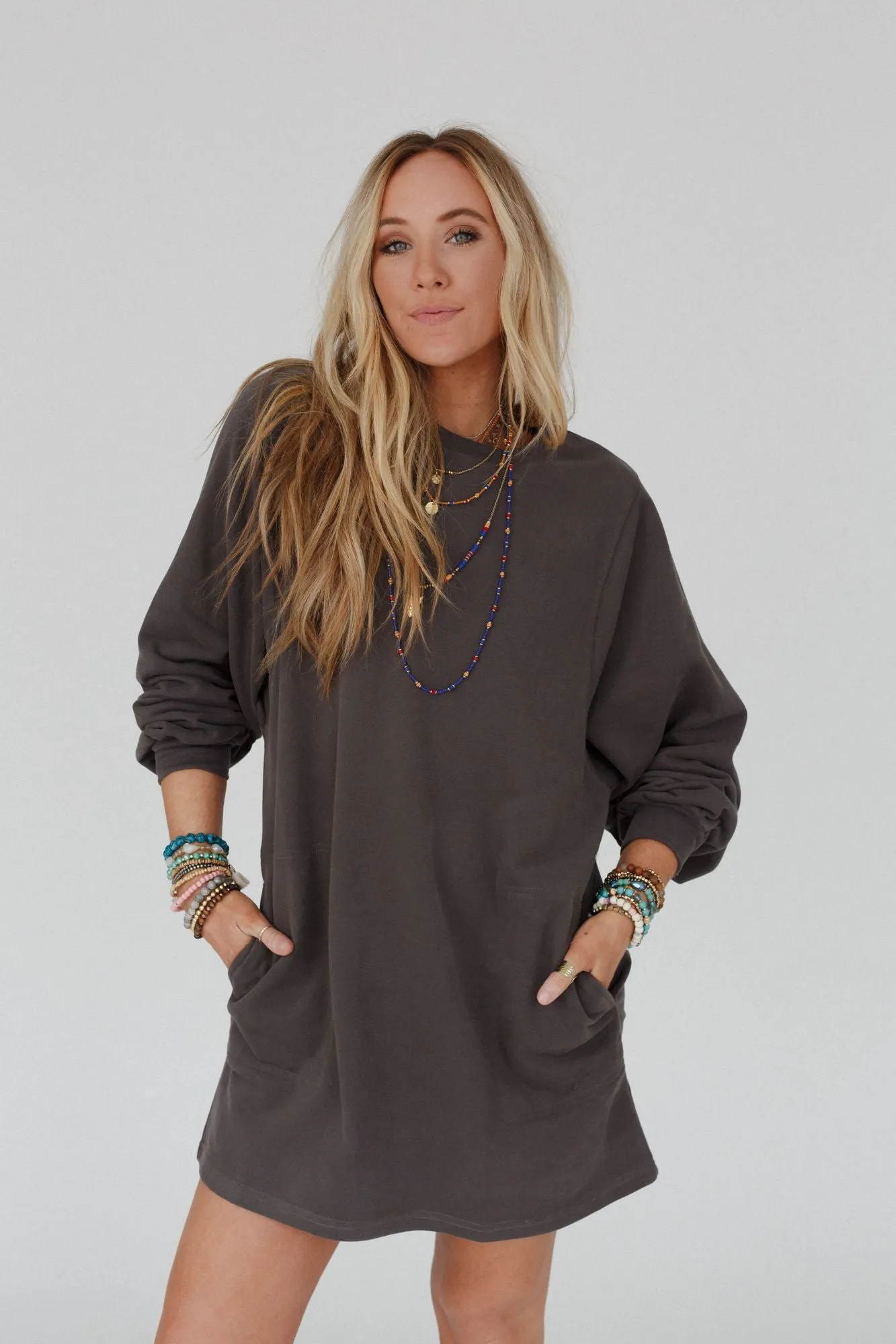 Walk In Love Crew Neck Tunic - Ash with Pockets