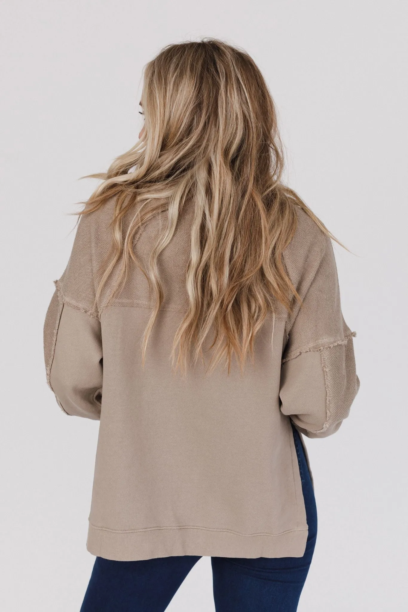 Whisper Willow Taupe Raw Edge Pullover