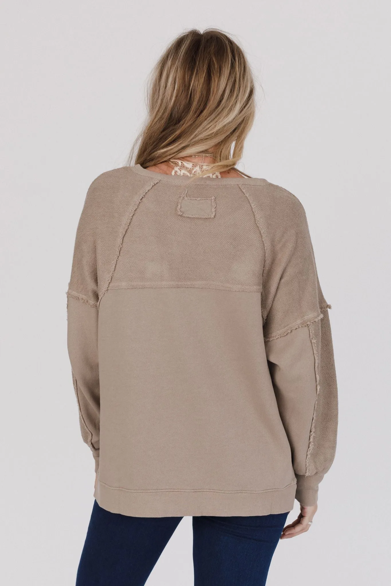 Whisper Willow Taupe Raw Edge Pullover