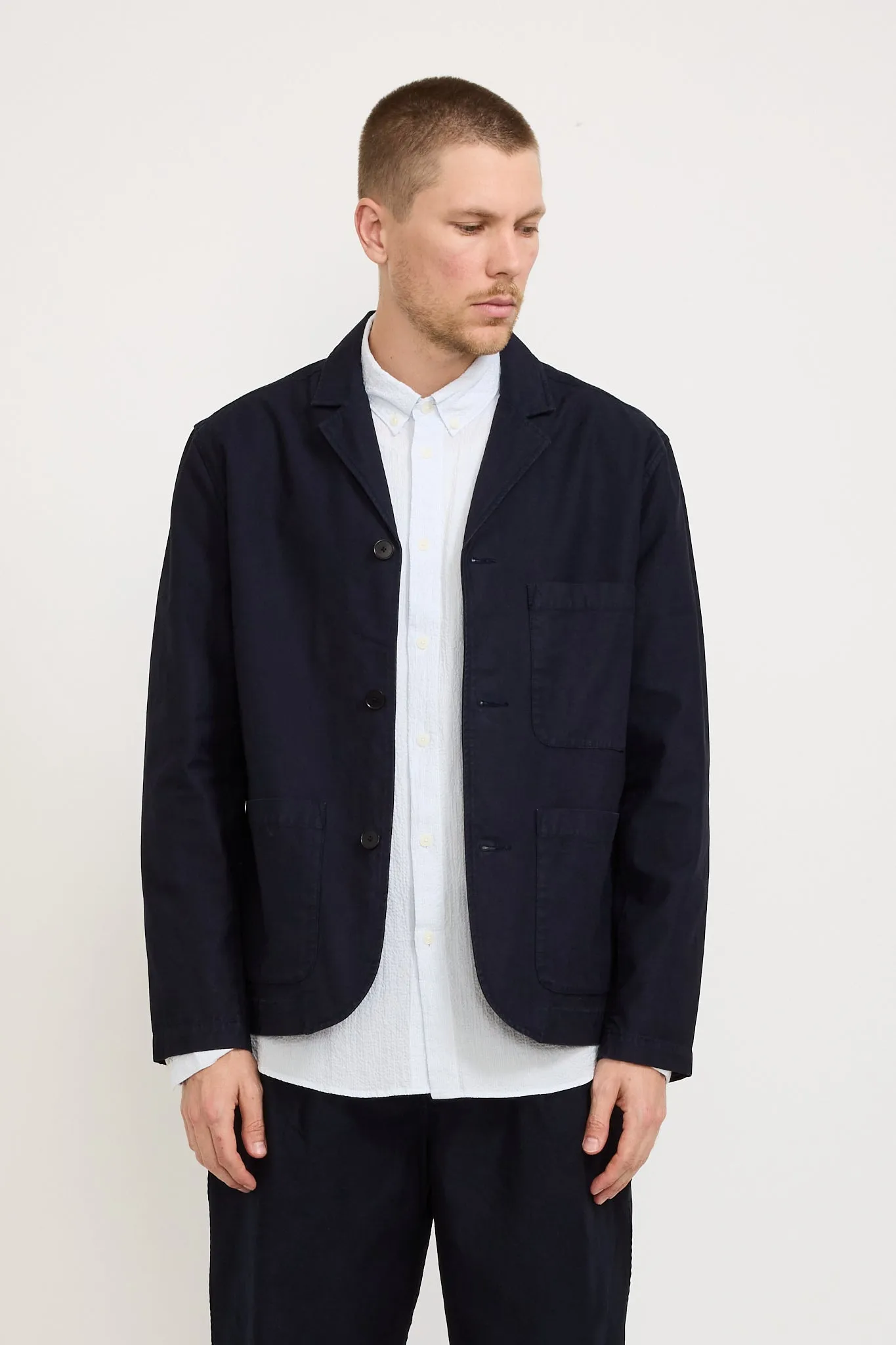 Wide Fit Blazer Navy Linear Texture