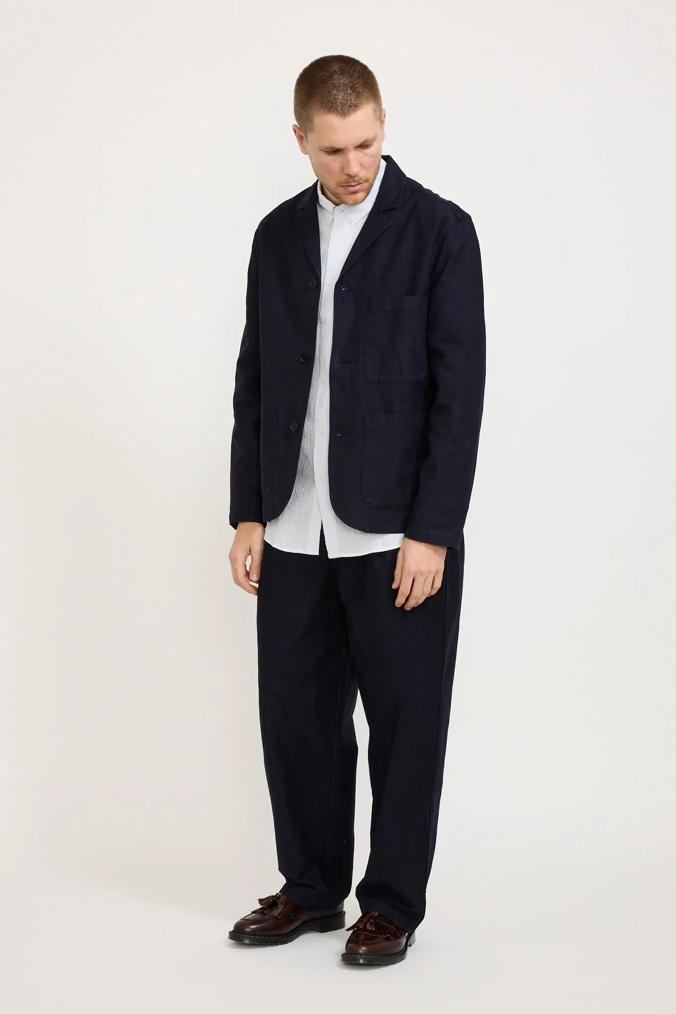 Wide Fit Blazer Navy Linear Texture