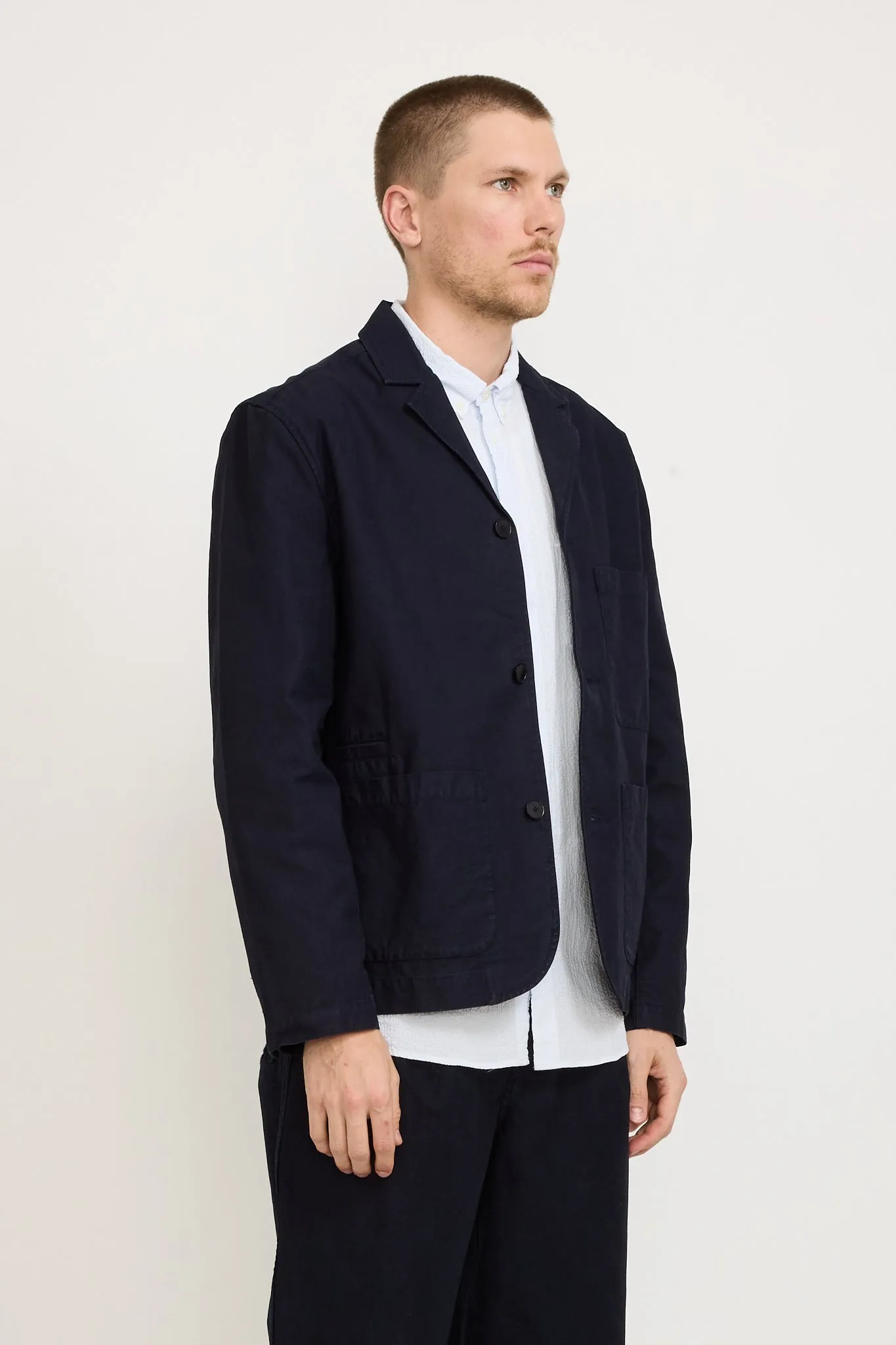 Wide Fit Blazer Navy Linear Texture