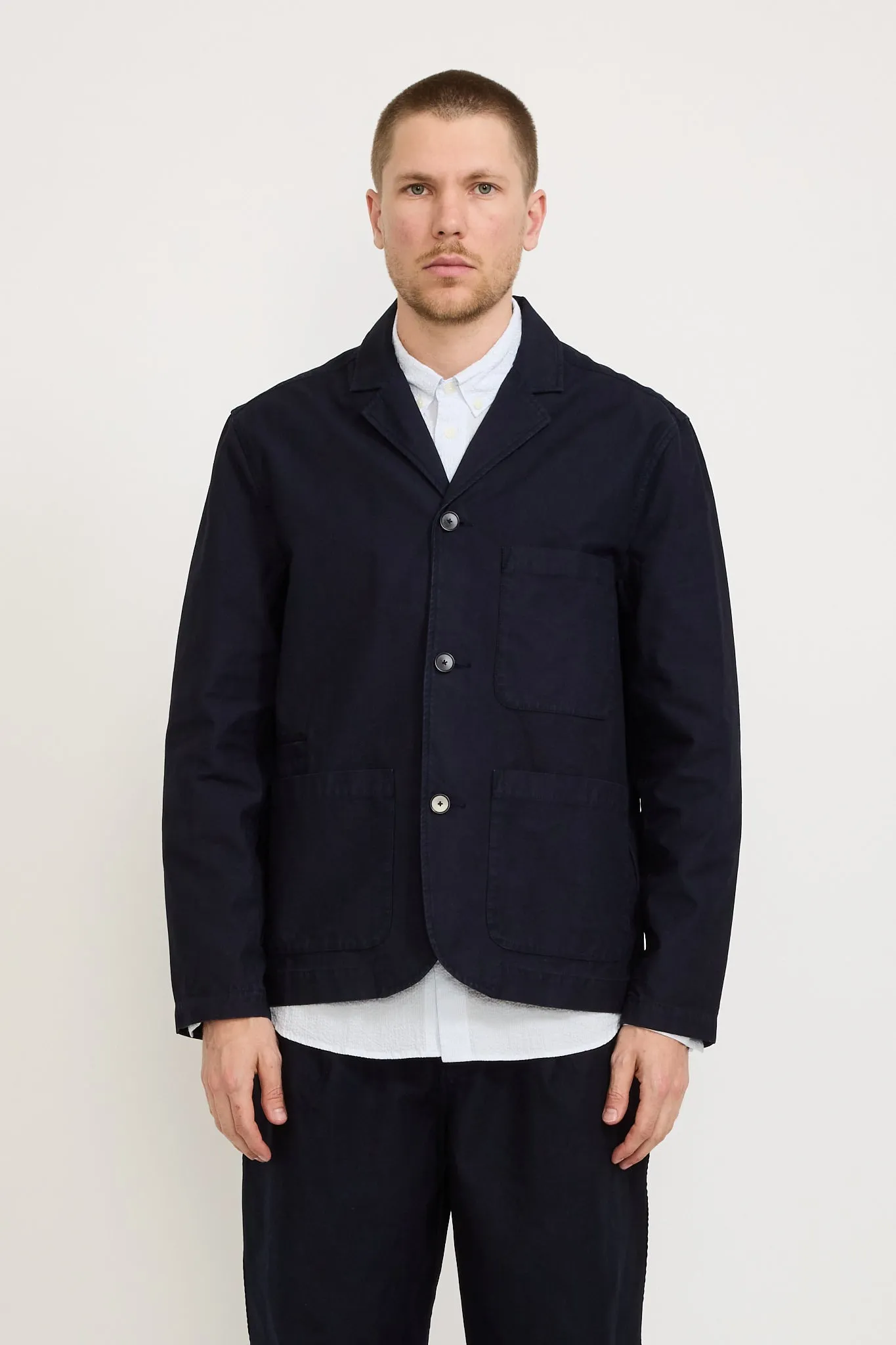 Wide Fit Blazer Navy Linear Texture