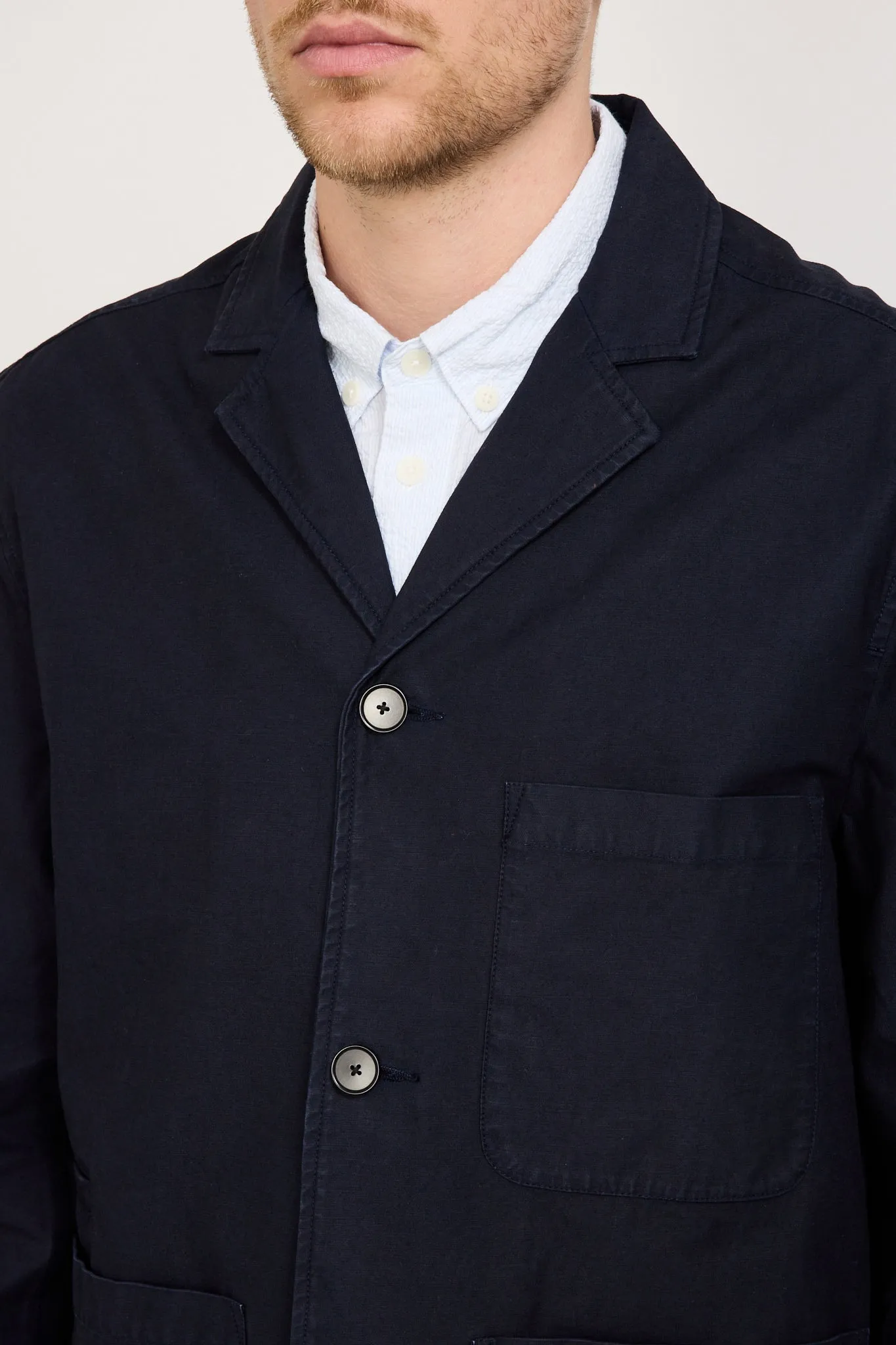 Wide Fit Blazer Navy Linear Texture