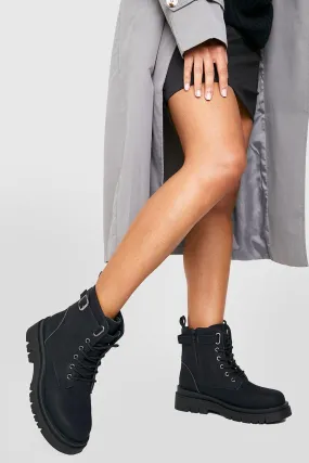 Wide Width Buckle Detail Combat Boots