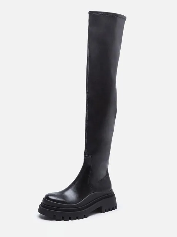 Women's Black Over The Knee Boots Flatform Thigh High Boots