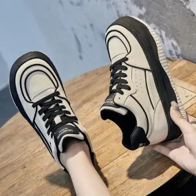 Women's genuine leather lace-up platform sneakers with a 4.5cm vulcanized sole