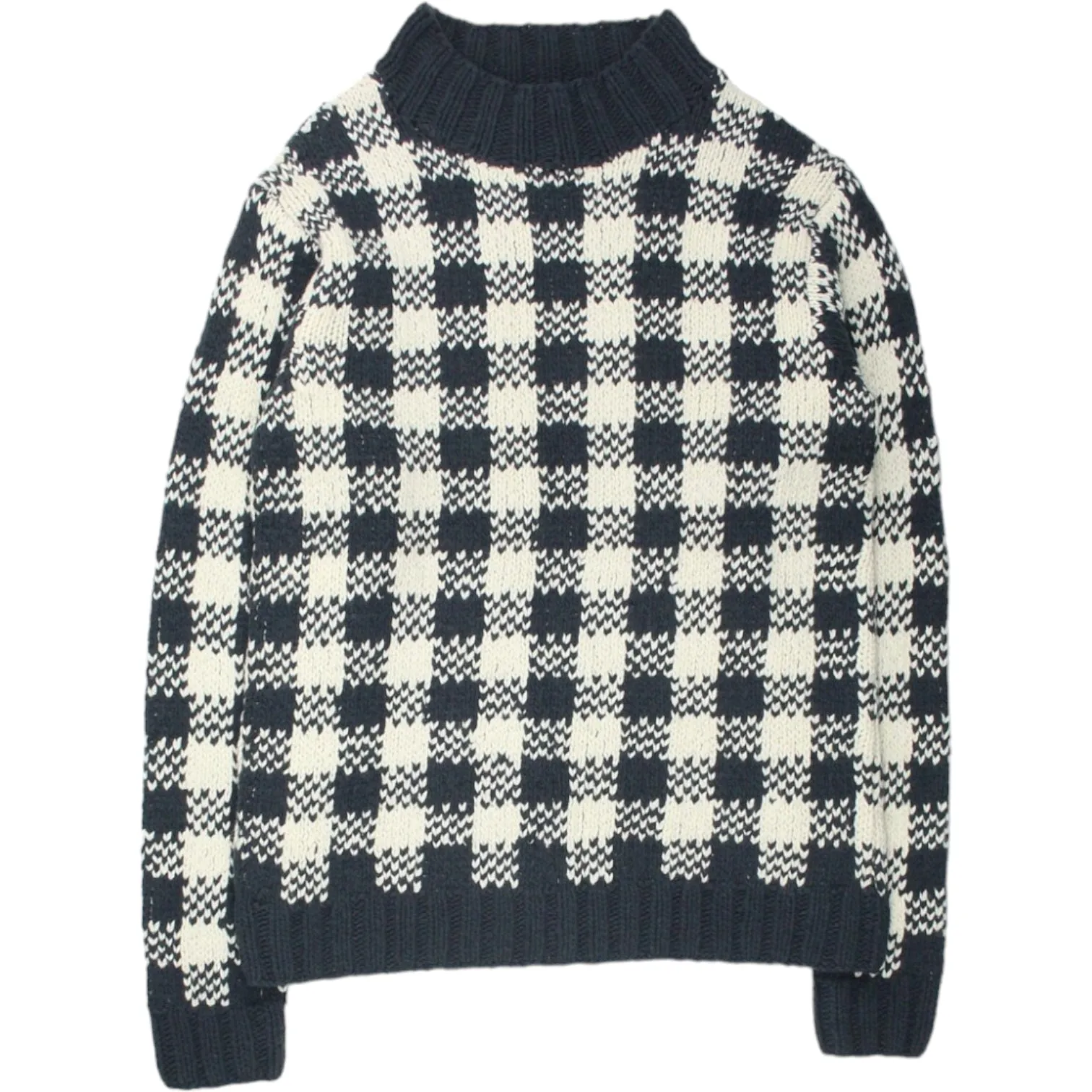 YMC Grey/Stone Check Bluto Knit Sweater