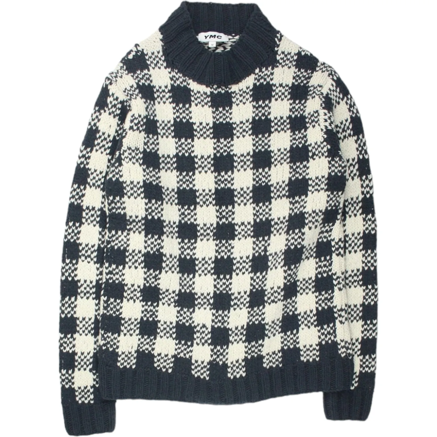 YMC Grey/Stone Check Bluto Knit Sweater