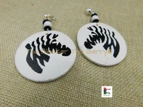 Zebra Clip On Earrings | Hand Painted Wooden Jewelry | White Black | Non Pierced